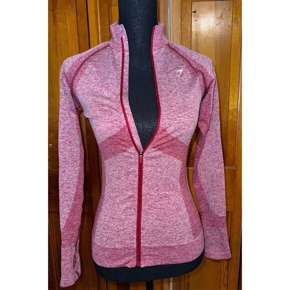 Gymshark Flex Zip Through Jacket in Burgundy Marl Size X-Small - Picture 1 of 7